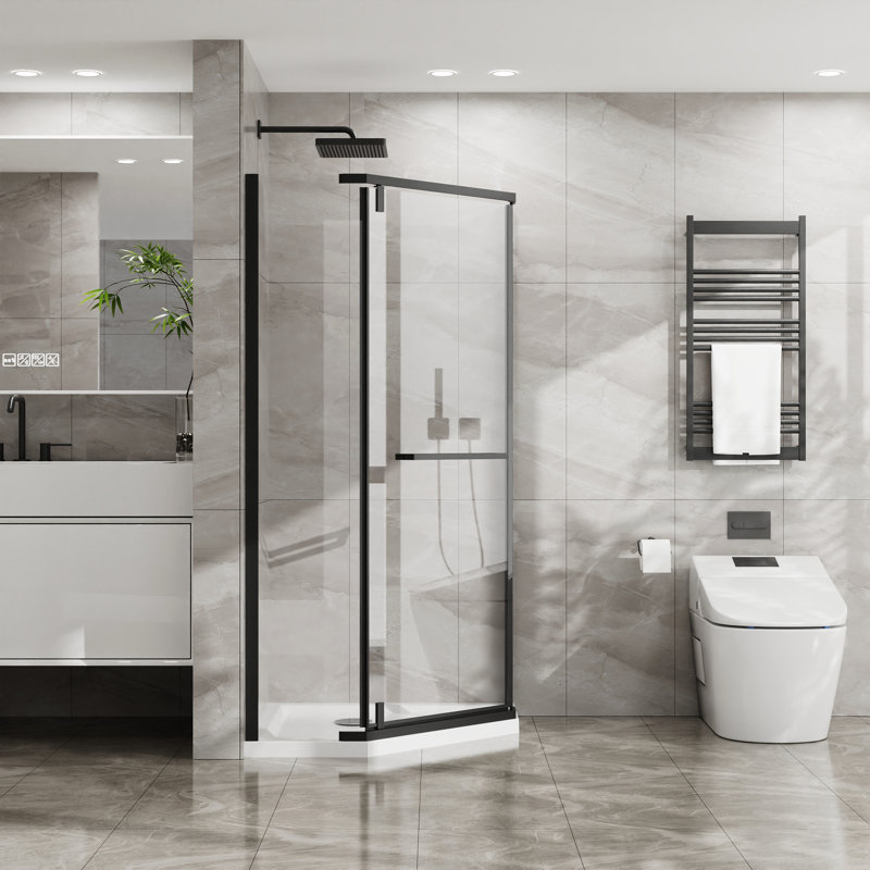 Frameless Shower Door 36 In.D X 36 In.W X 72 In.H Corner Shower Enclosure With Clear SGCC Tempered Glass Pivot Shower Door