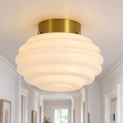 8.7 in. 1-Light Modern Lantern Flush Mount White Glass Shade