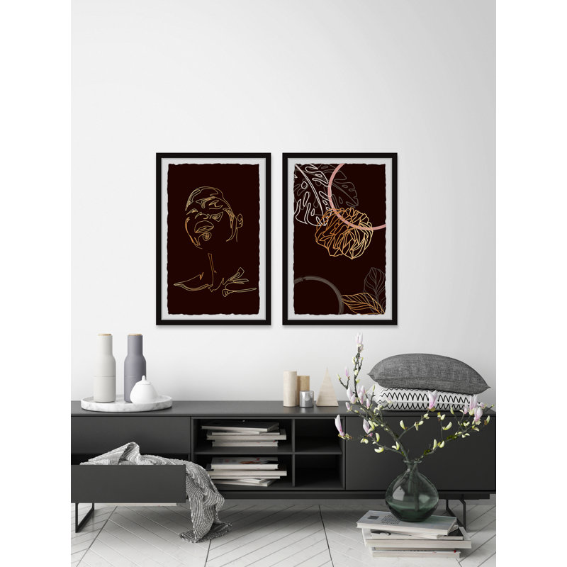 Girl And Tropical Leaves Diptych