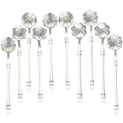 10-Piece Floral Pattern Stainless Steel Spoon Set, Creative Dessert And Coffee Teaspoons With Bamboo Handle For Stirring, Serving, And Gifting