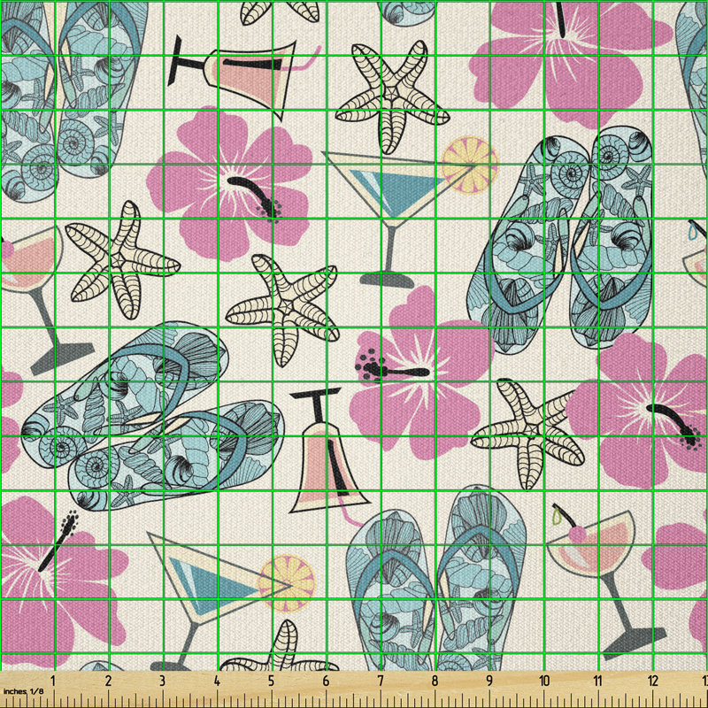 Culann Summer Composition with Flip Flops Hibiscuses and Starfishes Multi-Purpose Fabric