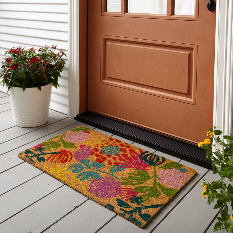 Tapis floral en fibre de coco