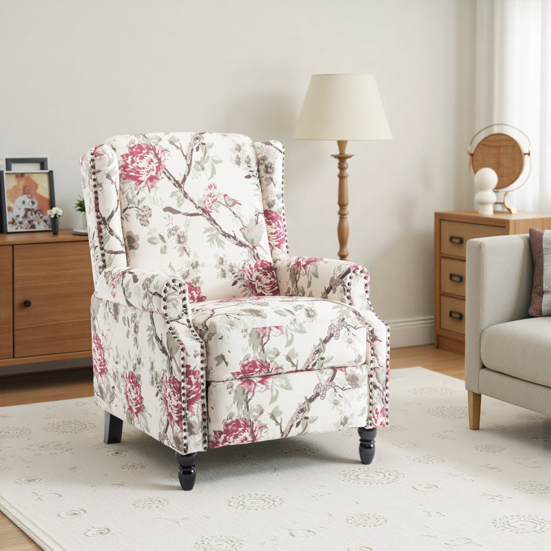 Manual Standard Push Back Recliner, Pink/Beige Floral