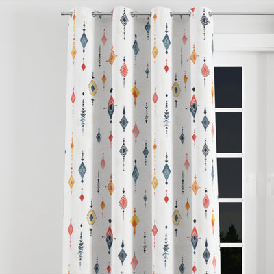 Moroccan Room Darkening Curtains - Blue Nomad Spirit Grommet Curtain - 1 Panel