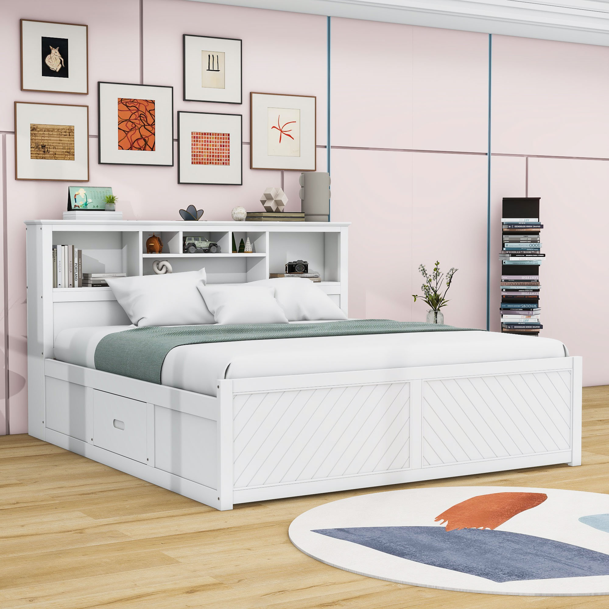 Lark Manor™ King Platform Bed with USB-Equipped Storage Headboard and 2 ...