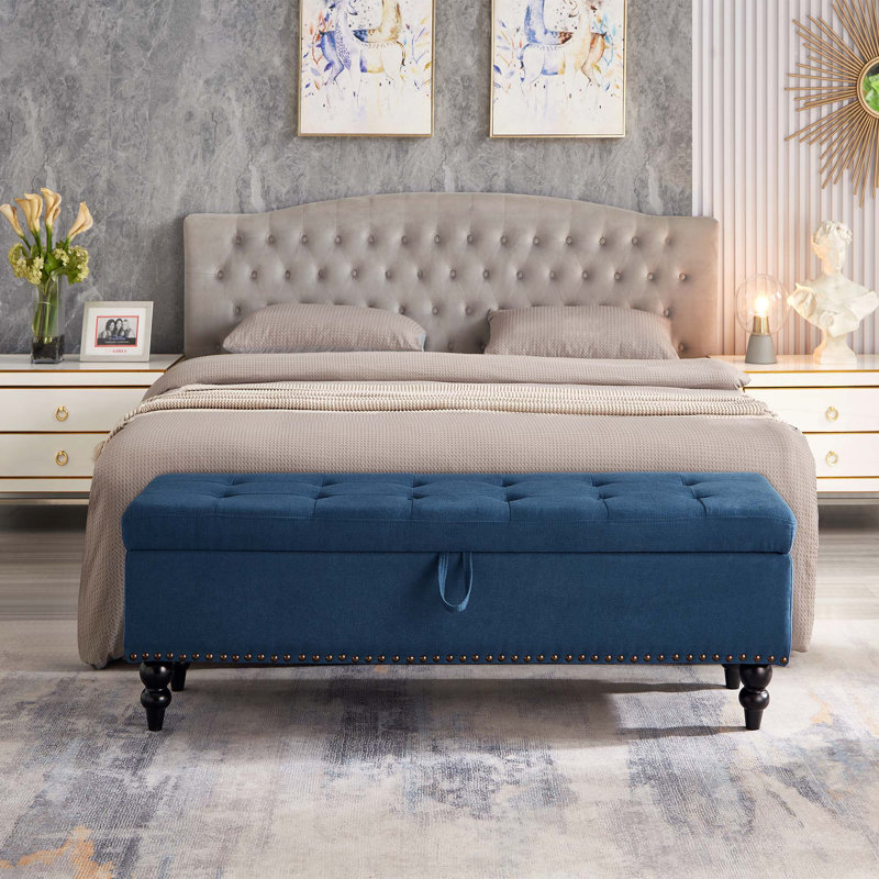 Banc de lit 59 po avec rangement, Bleu