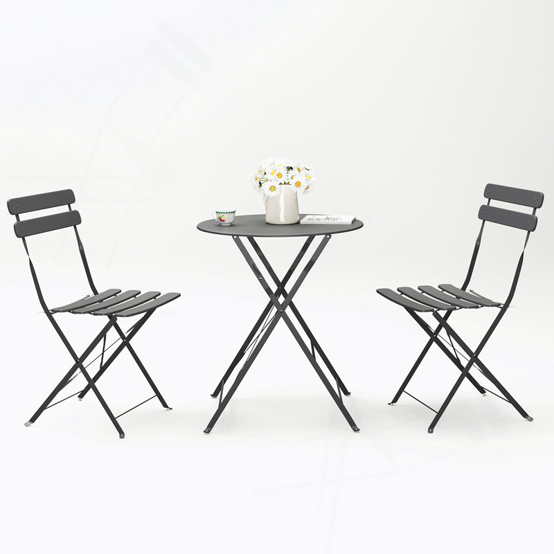3 Pieces Patio Bistro Balcony Metail Chair Table Set, Gray