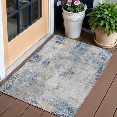 Tapis intérieur lavable abstrait bleu denim et bleu ciel HomeRoots 3 pi x 5 pi
