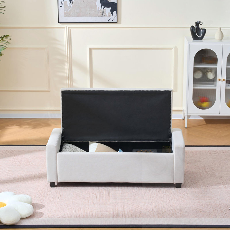 Banc de rangement rembourré avec accoudoirs, Beige