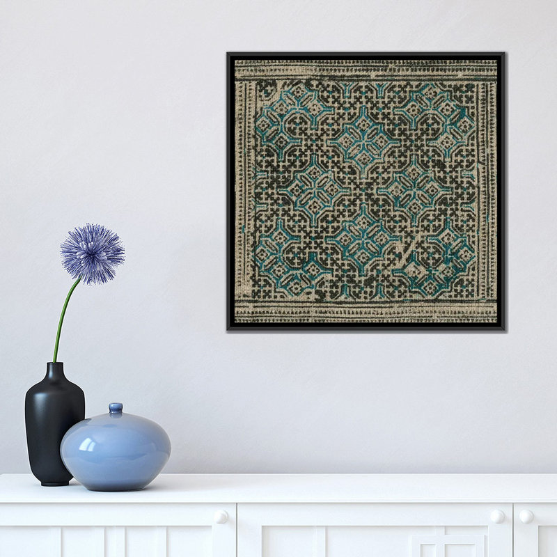 « block print textile iii », impression sur toile, H 18 po x l 18 po x P 1,5 po, Toile avec cadre noir