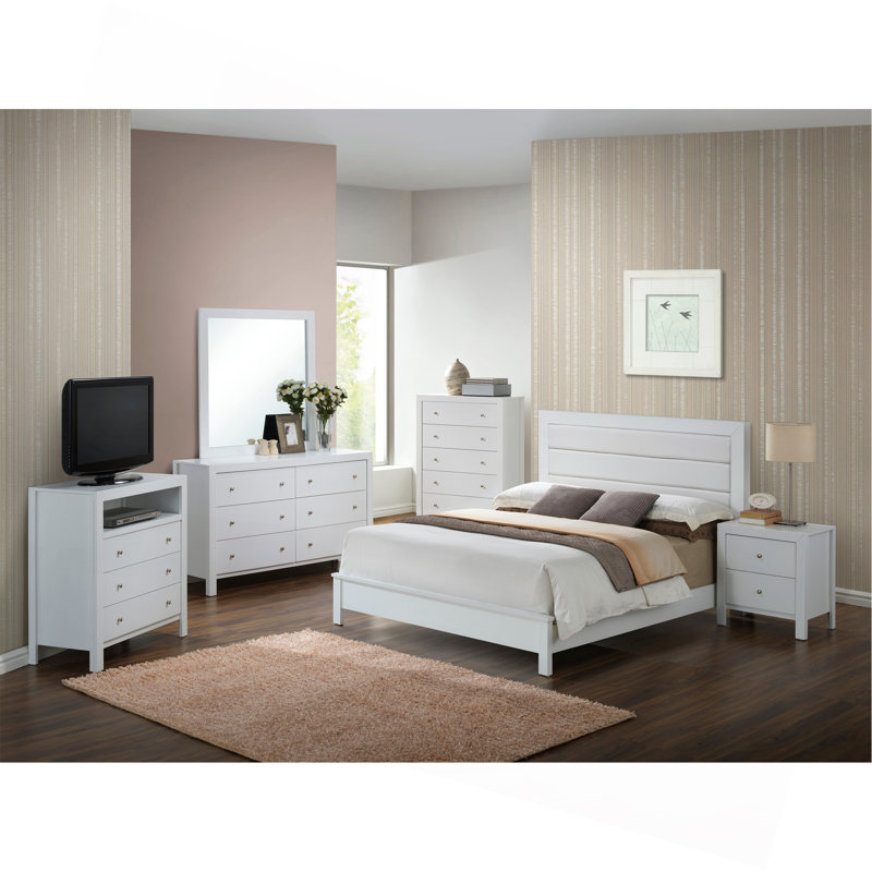 Chic White Transitional King Bed, King