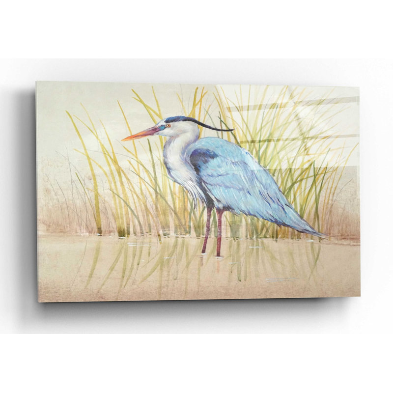 «Heron & Reeds II» par Tim O'Toole, art mural en verre acrylique, H 12 po x l 16 po x P 0,13 po
