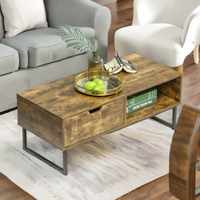 Anstadt Industrial Rustic Coffee Table With Drawer and Storage