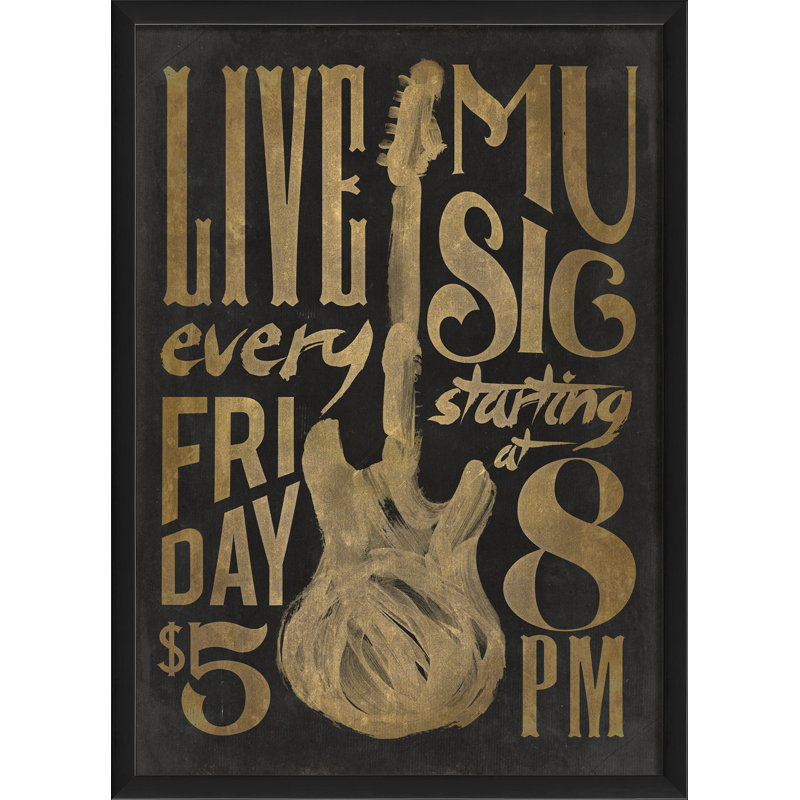 « electric guitare live music », publicité rétro encadrée, H 25,13 po x l 18,13 po
