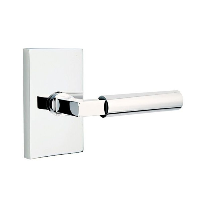 Hercules Round Passage (Hall & Closet) Door Lever with Rectangle Rosette, Right, Bright Chrome