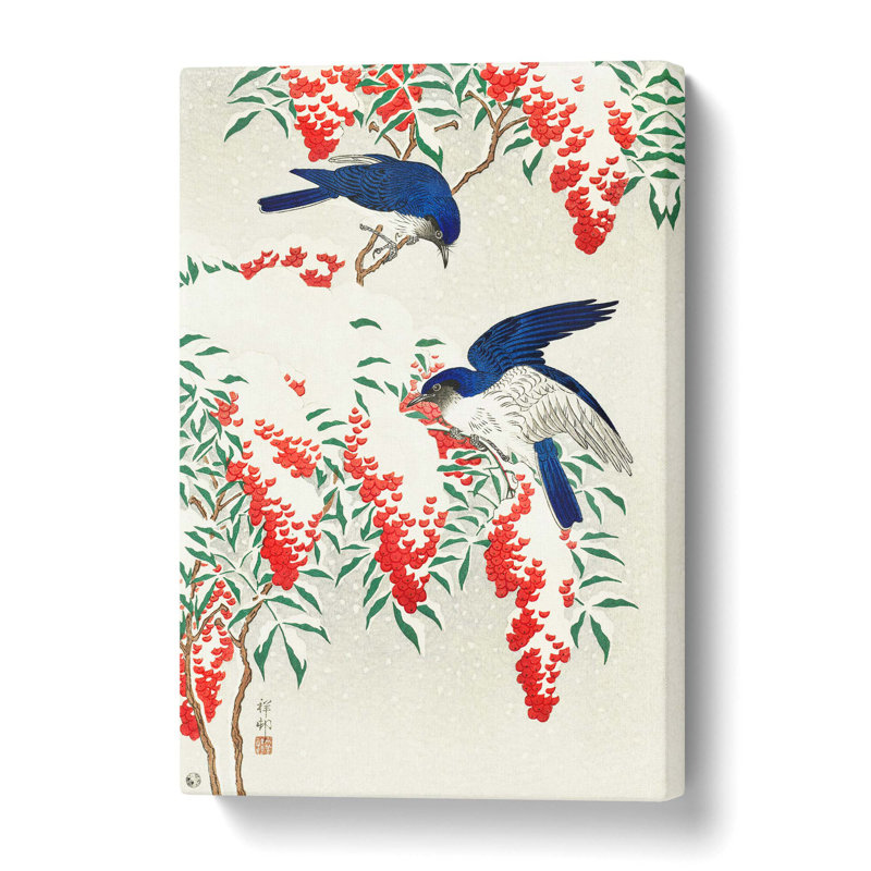 Birds On A Nandina Bush - Wrapped Canvas Painting, 50.8 cm H x 35.6 cm W