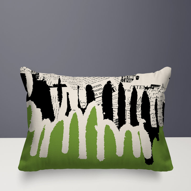 Oreiller rectangulaire réversible intérieur / extérieur Kisha, H 18 po x l 25 po, Chartreuse / noir / blanc cassé