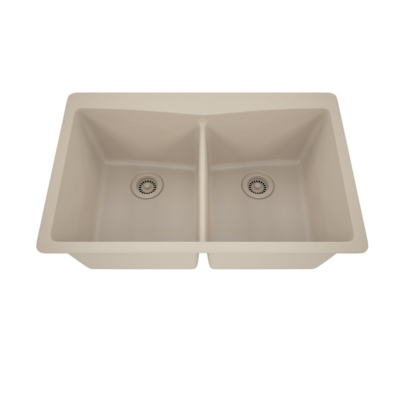 Évier de cuisine 33 po x 22 po à quartz platine, évier à double cuve, évier encastré, évier sous comptoir, évier de cuisine en granit