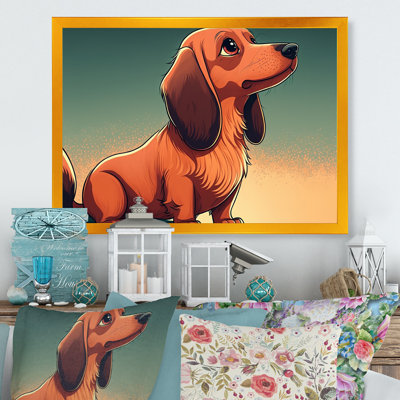 Caricature de teckel brun - reproduction sur toile