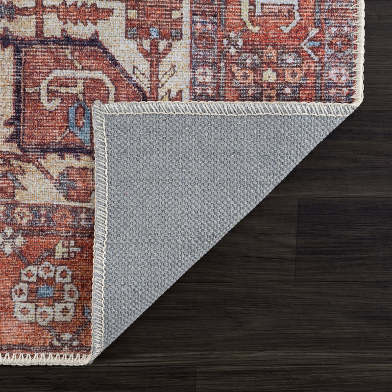 Washable Non-slip Traditional Area Rug - Red / Orange / Beige Rug for Entryway, Hallway, Bathroom, and Kitchen - Heffington