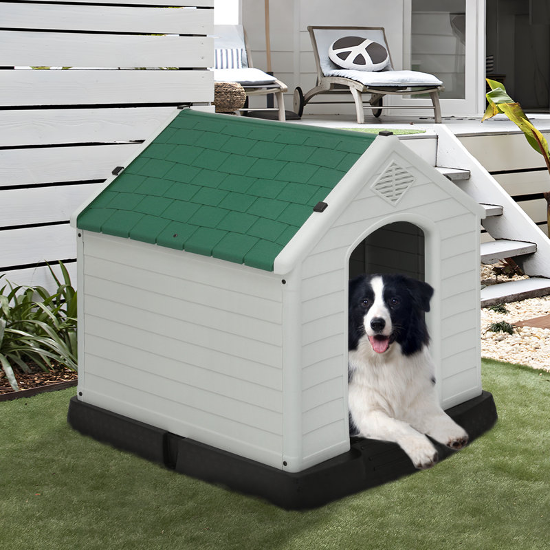 Deshondra Waterproof Plastic Dog Shelter with Animal Shelter, H 39 po x l 36,5 po x P 39 po, Vert forêt