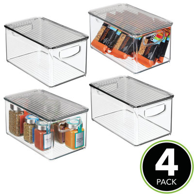 mDesign Plastic Deep Kitchen Storage Bin Box, Lid/Handles