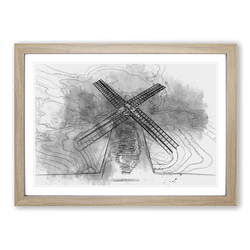 Halnaker Windmill in Chichester in Abstract - Picture Frame Graphic Art Print, Oak Framed, 48cm H x 65cm W x 2cm D