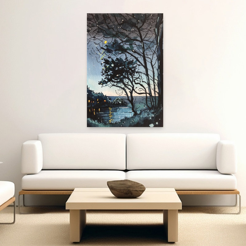 Magique nuit, réflexions, paisible, serein, tranquille, luciole, forêt, art mural, H 60 po x l 40 po
