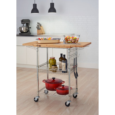 TRINITY PRO EcoStorage Kitchen Cart w/ Bamboo Top and Drop Leaf