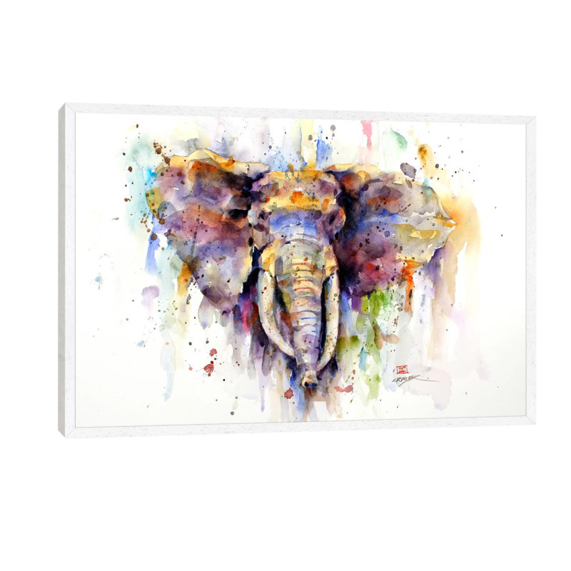 Elephant 1 Piece Wall Art on Canvas, 66.04 cm H x 45.72 cm W, White Framed
