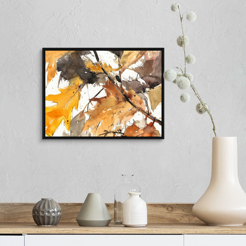 «Watercolor Autumn Leaves I», art mural sur toile, H 14 po x l 18 po, Toile encadrée noire