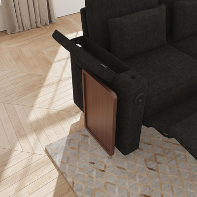 Canapé-lit pliable 3-en-3 pour trois personnes avec une table et des ports USB, accoudoirs avec fonction de rangement.