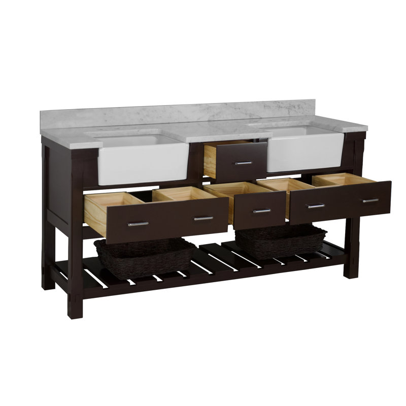 Ensemble de meuble-lavabo double 72 po Hitton, Chocolat, Carrare d'ingénierie