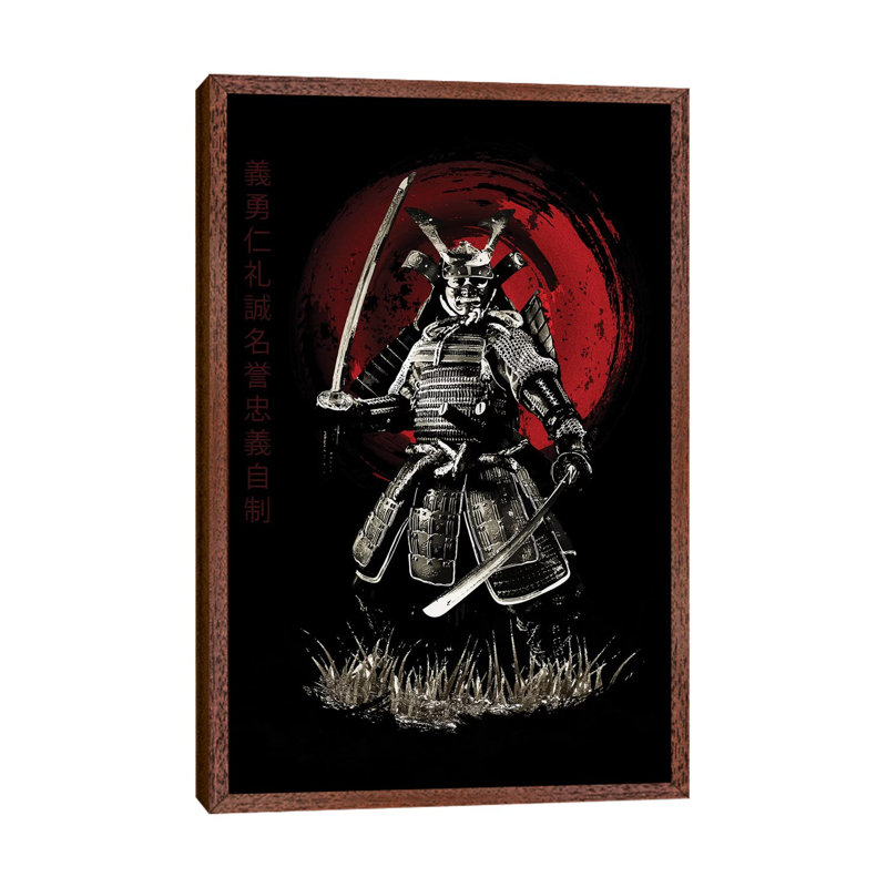 Bushido Samurai (Bushido Virtues Kanji) by Cornel Vlad - Print on Canvas, Classic Brown Wood Framed, 101.6 cm H x 66.04 cm W