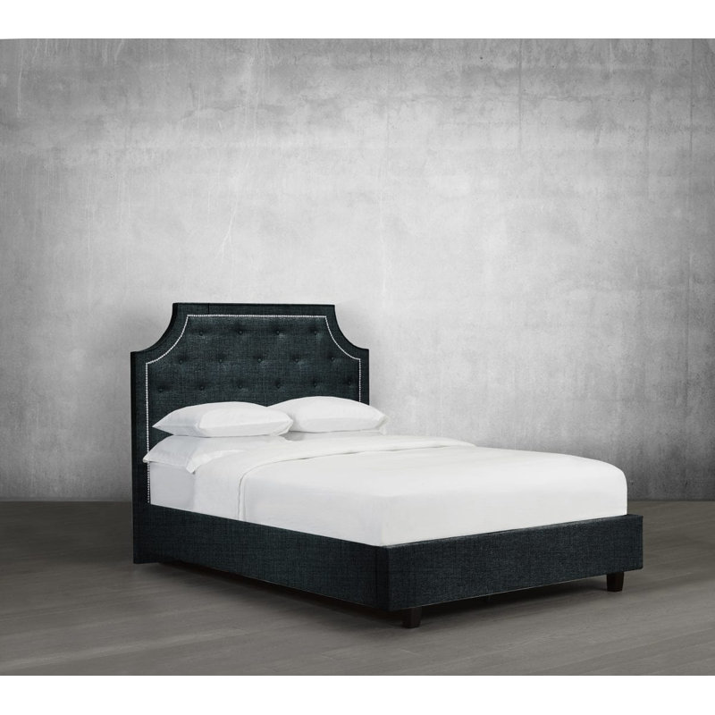 Lit plateforme tapissier Stott, Très grand, Lin - denim