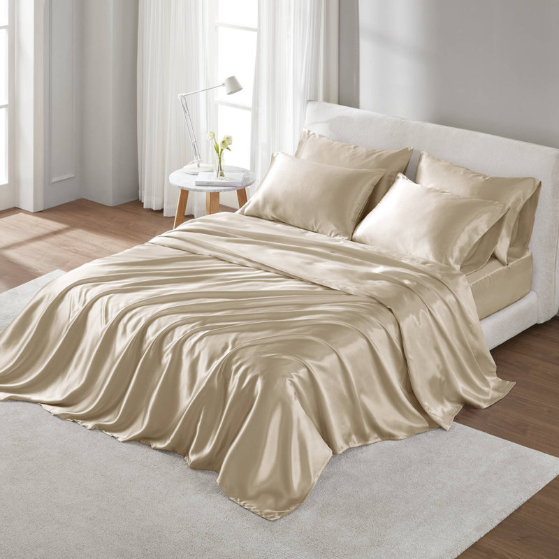 Wrinkle-free Satin Polyester Sheets Luxurious Sleep Experience Cal King