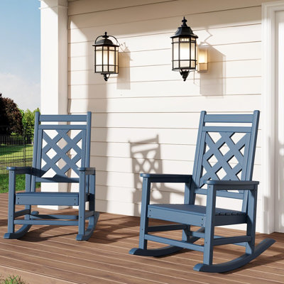 Adirondack Outdoor Poly Lumber Rocking Chair, All Weather HDPE Plastic Patio Rocker Chair with Wide Armrests, 2PCS by Lark Manor