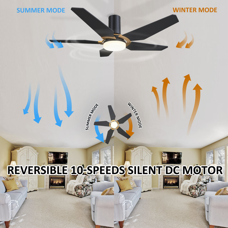 Ventilateur de plafond encastré 48 po à 5 pales avec lumière et télécommande