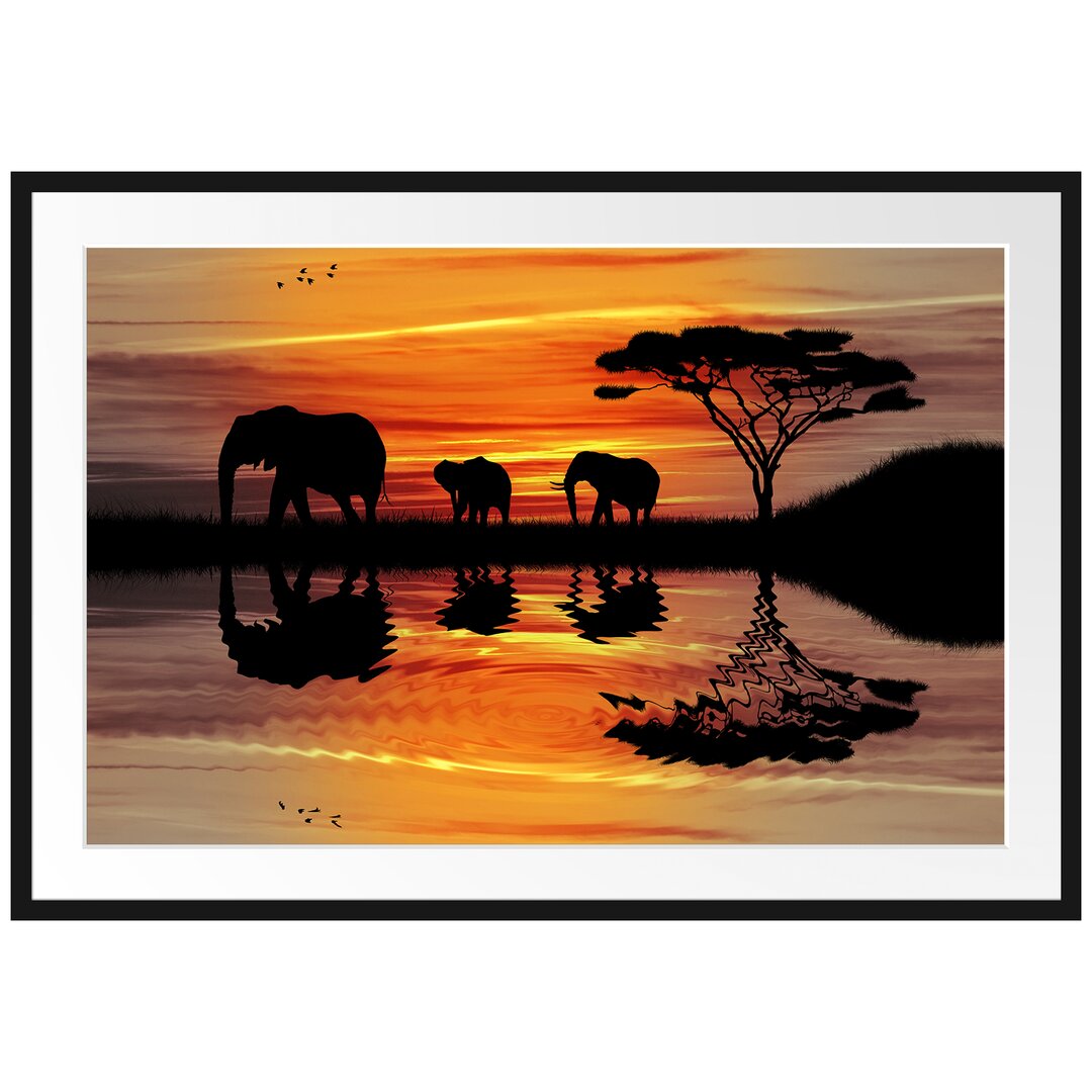 Gerahmtes Poster Afrika Elefant in Sonnenschein