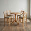 Oak Hardwood Round 5 Piece Counter Height Dining Table Set With Pedestal Table And 4 Linen Fabric Chairs