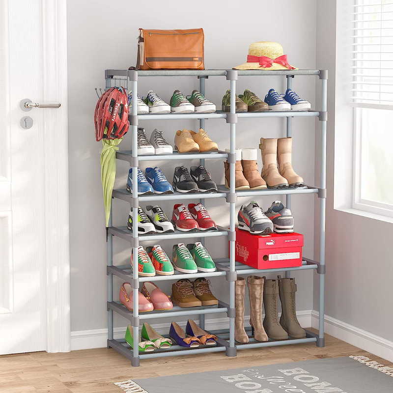 32 Pair Stackable Shoe Rack, Gray