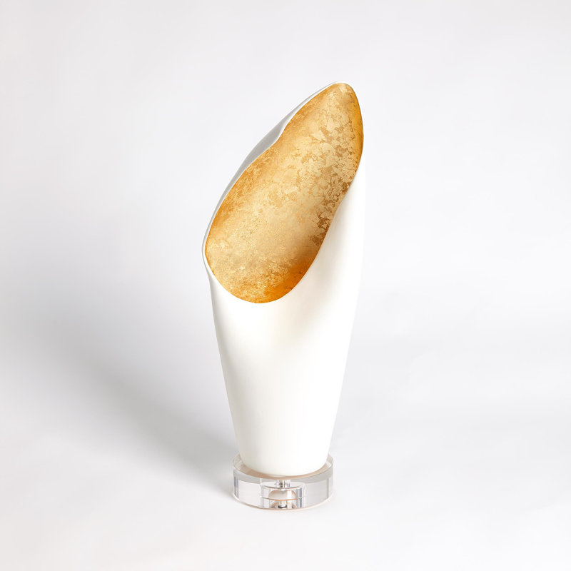 Cowl Lamp-White w/Leaf-Sm, Gold