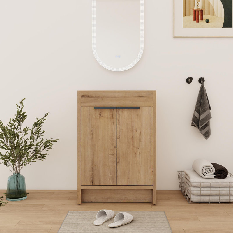 Base de meuble-lavabo sur pied simple 24 po avec 2 portes et 1 tablette, Imitation chêne