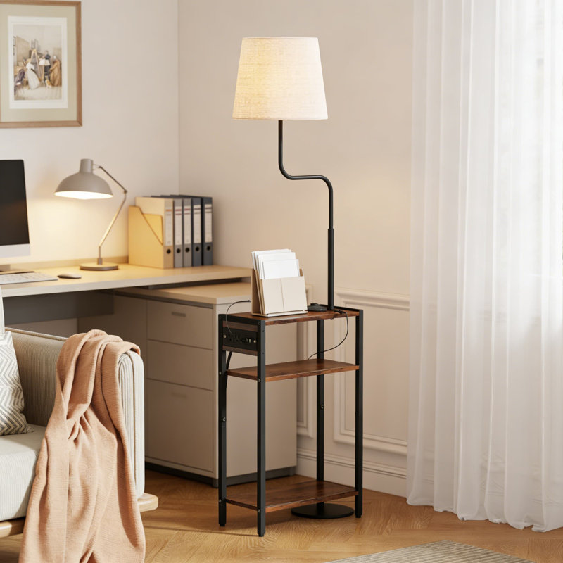 3-In-1 Floor Lamp With Side Table And Charging Station, Adjustable LED Light With 3 Color Temperatures, USB Ports And AC Outlets, Storage Shelves And Baskets For Living Room, Bedroom, Office