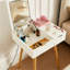 Table de coiffeuse avec miroir à DEL tricolore et beaucoup de rangement, utilisation polyvalente dans le bureau à domicile de la chambre à coucher, lumières à rabat de fabrication blanche idéales pour le vestiaire,