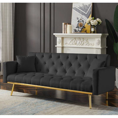 Everly Quinn Twin 73.2'' Wide Tufted Back Convertible Sofa
