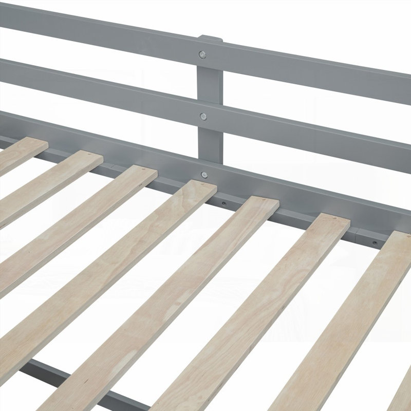 Lit simple mezzanine bas avec bureau à roulettes et amp; Rangement - gris, L 76,9 po x l 42,4 po x H 41,9 po, aucun sommier requis, bois de pin robuste
