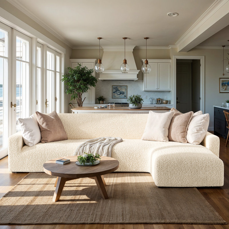 Housse extensible pour canapé modulaire - Facile à nettoyer et durable - Collection Comfort, Crème, Right-Facing Chaise
