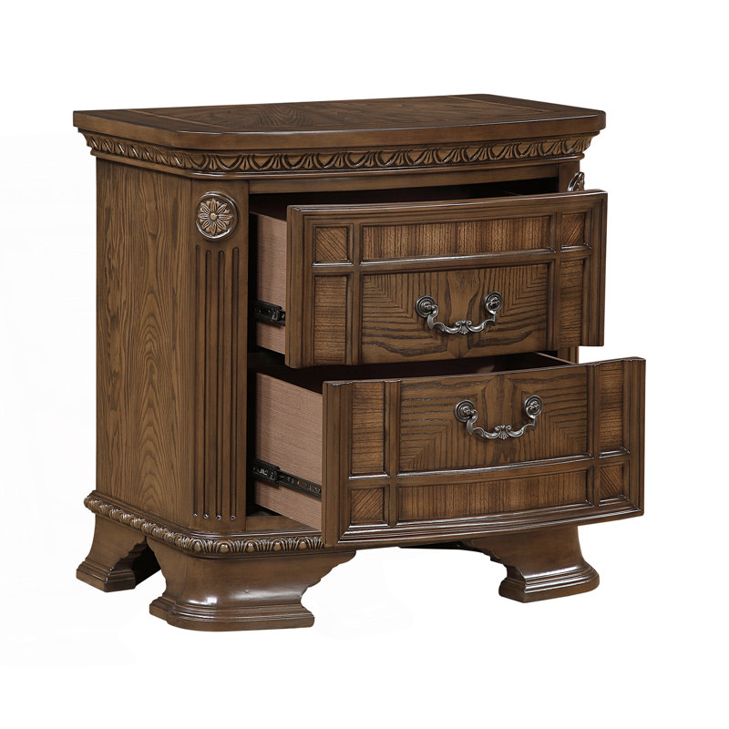 Table de chevet traditionnelle avec 2 tiroirs, table de chevet élégante