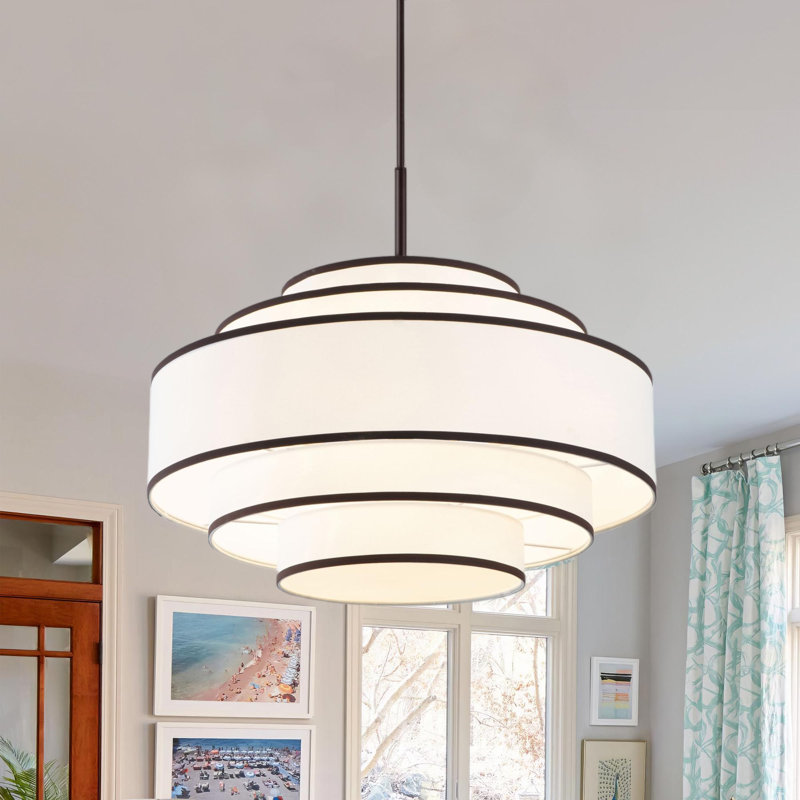 Lustre cylindrique à gradins 7 lumières 30 "Aasim, Bronze huilé